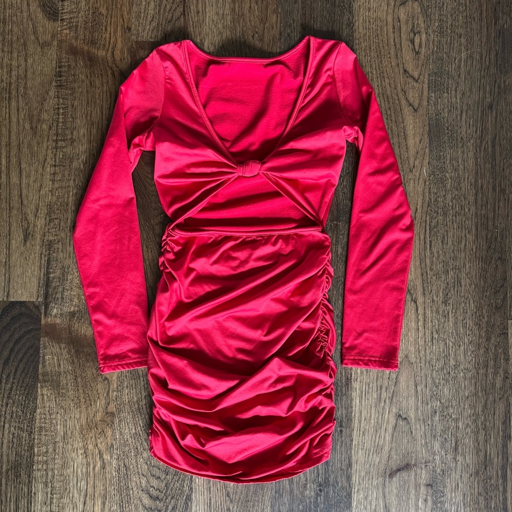 Bodycon Cutout Red Long Sleeve Dress